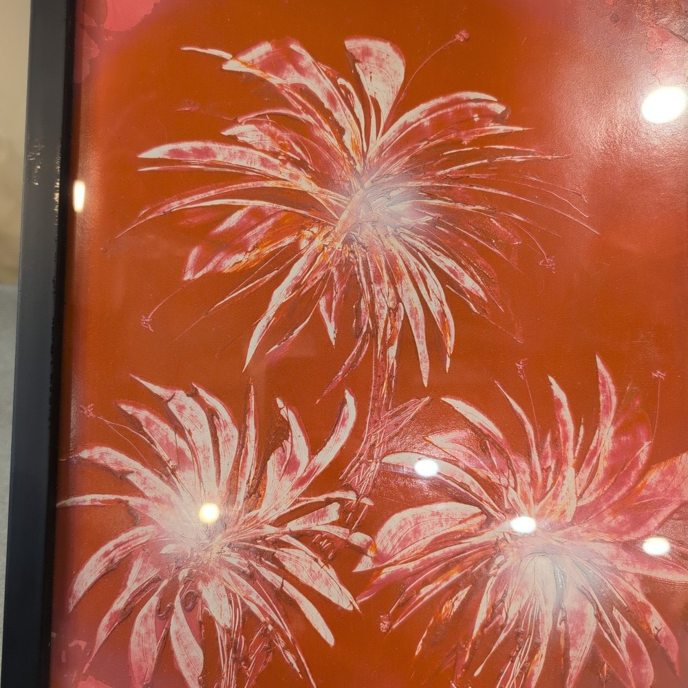 Framed Artwork Tropical‎ Floral Print Vibrant Orange Wall Decor 15" × 12" - Picture 2 of 3